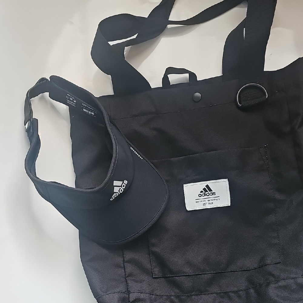 🩵BUNDLE DEAL! Adidas Black Visor Hat & Tote Bag Bundle